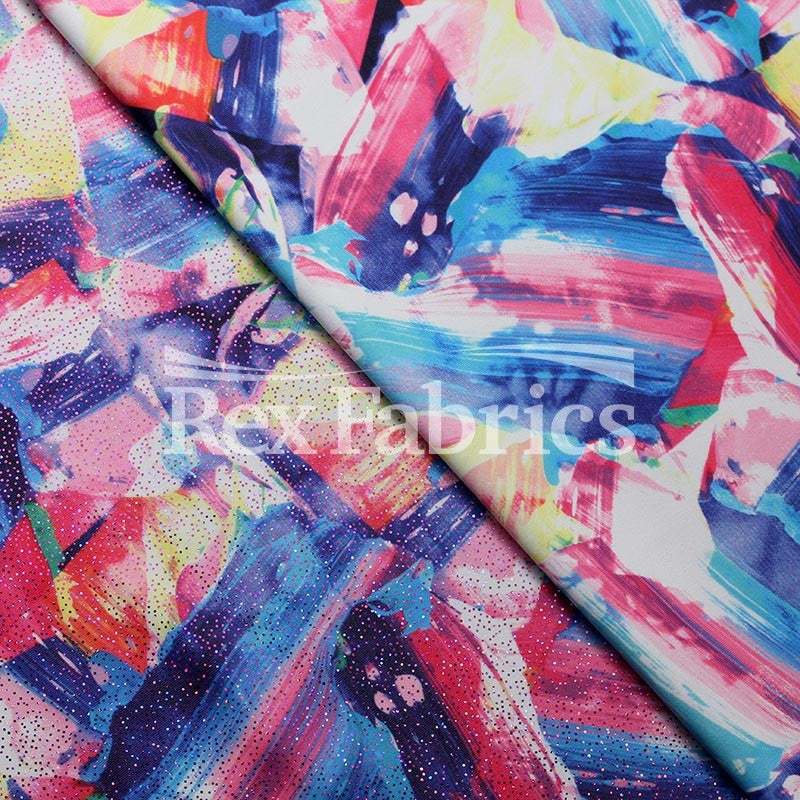Electric Paint Poly Spandex Fabric - Multi Brush Strokes Print, 58/60" Width (1 Yard)