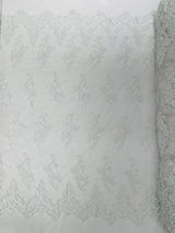 Elegant Beaded Floral Lace On Mesh Beaded Lace Fabric - Floral, 54" Width (1 Yard)