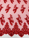 Elegant Beaded Floral Lace On Mesh Beaded Lace Fabric - Floral, 54" Width (1 Yard)