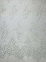 Elegant Beaded Floral Lace On Mesh Beaded Lace Fabric - Floral, 54" Width (1 Yard)