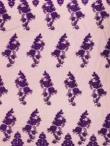 Elegant Beaded Floral Lace On Mesh Beaded Lace Fabric - Floral, 54" Width (1 Yard)