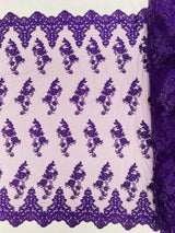 Elegant Beaded Floral Lace On Mesh Beaded Lace Fabric - Floral, 54" Width (1 Yard)