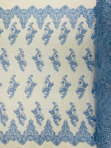 Elegant Beaded Floral Lace On Mesh Beaded Lace Fabric - Floral, 54" Width (1 Yard)