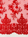 Elegant Floral Damask Flat Lace Polyester Fabric - Embroidered Mesh, 50-54" Width (1 Yard)