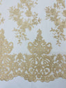 Elegant Floral Damask Flat Lace Polyester Fabric - Embroidered Mesh, 50-54" Width (1 Yard)