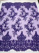 Elegant Floral Damask Flat Lace Polyester Fabric - Embroidered Mesh, 50-54" Width (1 Yard)
