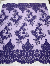 Elegant Floral Damask Flat Lace Polyester Fabric - Embroidered Mesh, 50-54" Width (1 Yard)
