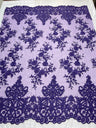 Elegant Floral Damask Flat Lace Polyester Fabric - Embroidered Mesh, 50-54" Width (1 Yard)