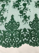 Elegant Floral Damask Flat Lace Polyester Fabric - Embroidered Mesh, 50-54" Width (1 Yard)
