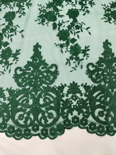 Elegant Floral Damask Flat Lace Polyester Fabric - Embroidered Mesh, 50-54" Width (1 Yard)