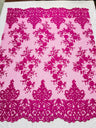 Elegant Floral Damask Flat Lace Polyester Fabric - Embroidered Mesh, 50-54" Width (1 Yard)