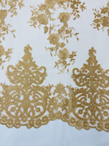 Elegant Floral Damask Flat Lace Polyester Fabric - Embroidered Mesh, 50-54" Width (1 Yard)