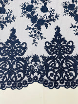 Elegant Floral Damask Flat Lace Polyester Fabric - Embroidered Mesh, 50-54" Width (1 Yard)