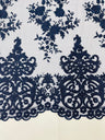 Elegant Floral Damask Flat Lace Polyester Fabric - Embroidered Mesh, 50-54" Width (1 Yard)