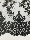 Elegant Floral Damask Flat Lace Polyester Fabric - Embroidered Mesh, 50-54" Width (1 Yard)