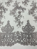Elegant Floral Damask Flat Lace Polyester Fabric - Embroidered Mesh, 50-54" Width (1 Yard)