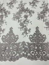 Elegant Floral Damask Flat Lace Polyester Fabric - Embroidered Mesh, 50-54" Width (1 Yard)