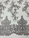 Elegant Floral Damask Flat Lace Polyester Fabric - Embroidered Mesh, 50-54" Width (1 Yard)