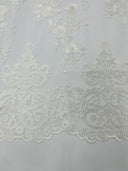 Elegant Floral Damask Flat Lace Polyester Fabric - Embroidered Mesh, 50-54" Width (1 Yard)