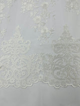 Elegant Floral Damask Flat Lace Polyester Fabric - Embroidered Mesh, 50-54" Width (1 Yard)