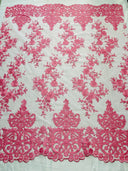 Elegant Floral Damask Flat Lace Polyester Fabric - Embroidered Mesh, 50-54" Width (1 Yard)