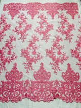 Elegant Floral Damask Flat Lace Polyester Fabric - Embroidered Mesh, 50-54" Width (1 Yard)
