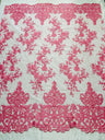 Elegant Floral Damask Flat Lace Polyester Fabric - Embroidered Mesh, 50-54" Width (1 Yard)