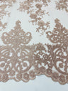 Elegant Floral Damask Flat Lace Polyester Fabric - Embroidered Mesh, 50-54" Width (1 Yard)