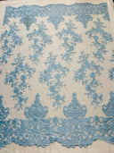 Elegant Floral Damask Flat Lace Polyester Fabric - Embroidered Mesh, 50-54" Width (1 Yard)