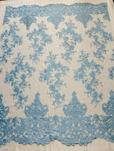Elegant Floral Damask Flat Lace Polyester Fabric - Embroidered Mesh, 50-54" Width (1 Yard)