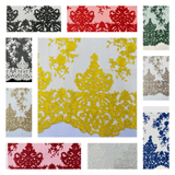 Elegant Floral Damask Flat Lace Polyester Fabric - Embroidered Mesh, 50-54" Width (1 Yard)
