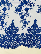 Elegant Floral Damask Flat Lace Polyester Fabric - Embroidered Mesh, 50-54" Width (1 Yard)