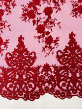 Elegant Floral Damask Flat Lace Polyester Fabric - Embroidered Mesh, 50-54" Width (1 Yard)
