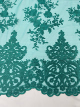 Elegant Floral Damask Flat Lace Polyester Fabric - Embroidered Mesh, 50-54" Width (1 Yard)