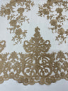 Elegant Floral Damask Flat Lace Polyester Fabric - Embroidered Mesh, 50-54" Width (1 Yard)