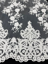 Elegant Floral Damask Flat Lace Polyester Fabric - Embroidered Mesh, 50-54" Width (1 Yard)