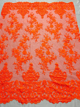 Elegant Floral Damask Flat Lace Polyester Fabric - Embroidered Mesh, 50-54" Width (1 Yard)
