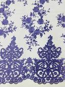 Elegant Floral Damask Flat Lace Polyester Fabric - Embroidered Mesh, 50-54" Width (1 Yard)