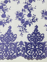 Elegant Floral Damask Flat Lace Polyester Fabric - Embroidered Mesh, 50-54" Width (1 Yard)