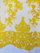 Elegant Floral Damask Flat Lace Polyester Fabric - Embroidered Mesh, 50-54" Width (1 Yard)