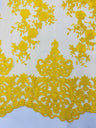 Elegant Floral Damask Flat Lace Polyester Fabric - Embroidered Mesh, 50-54" Width (1 Yard)