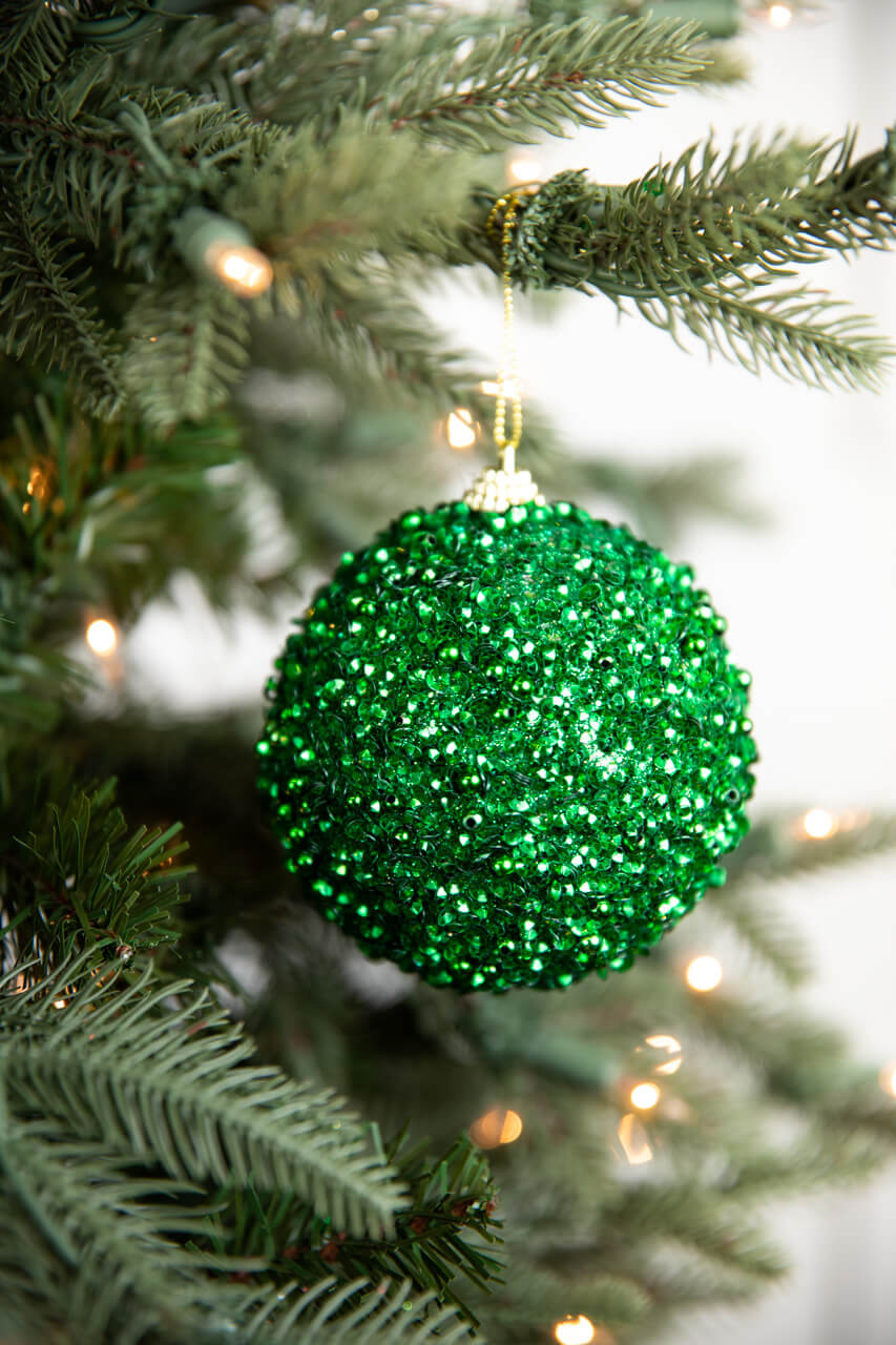 3.5" Glitter Ball Ornament - Green