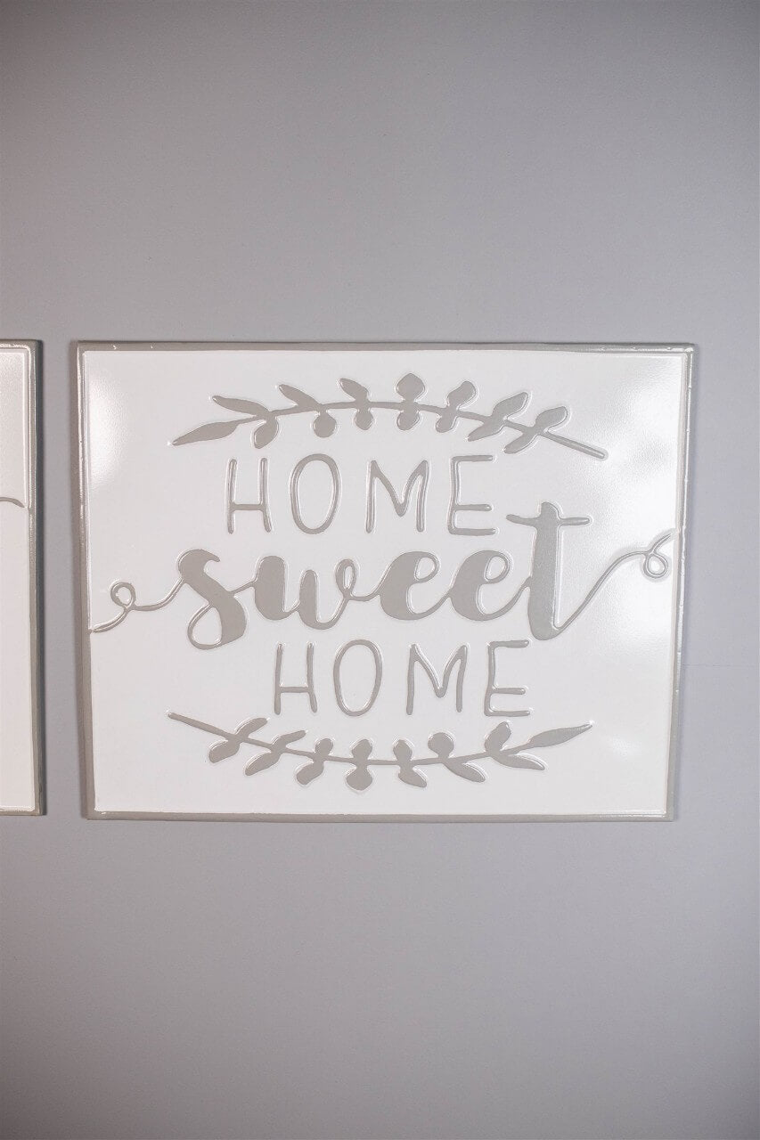 19" White and Grey Metal Enamel Wall Decor