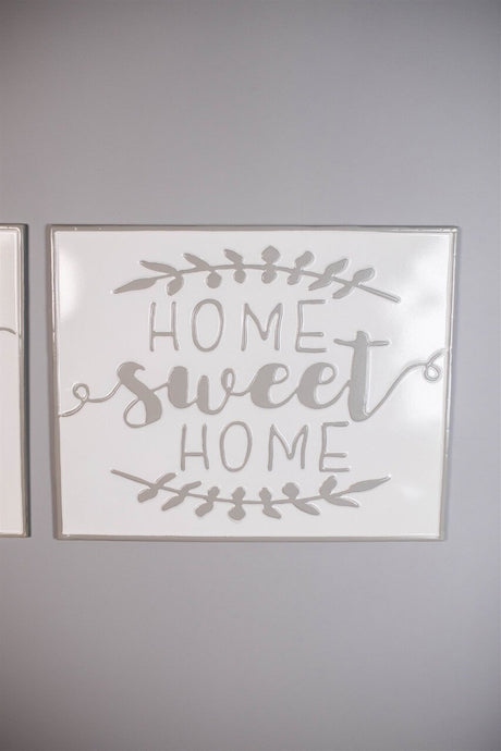 19" White and Grey Metal Enamel Wall Decor