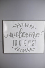 19" White and Grey Metal Enamel Wall Decor