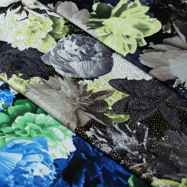 English Garden Polyester Spandex Fabric - Large Floral Print, Multiple Colors, 58-60" Width (1 Yard)