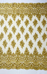 Erin Diamond Beaded Metallic Floral Embroidered Mesh Lace Fabric - Metallic Floral Beaded Embroidery, 50-54" Width (1 Yard)