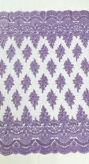 Erin Diamond Beaded Metallic Floral Embroidered Mesh Lace Fabric - Metallic Floral Beaded Embroidery, 50-54" Width (1 Yard)