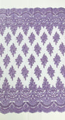 Erin Diamond Beaded Metallic Floral Embroidered Mesh Lace Fabric - Metallic Floral Beaded Embroidery, 50-54" Width (1 Yard)