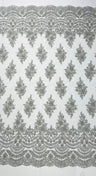 Erin Diamond Beaded Metallic Floral Embroidered Mesh Lace Fabric - Metallic Floral Beaded Embroidery, 50-54" Width (1 Yard)